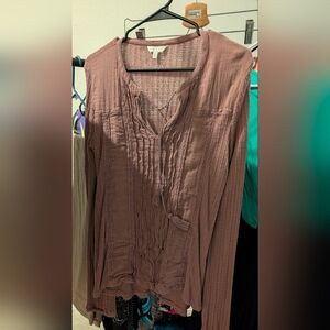 Women's Mauve dusty Rose Pink Tan Brown- Ish Long Sleeve Top, Lucky Brand Size M